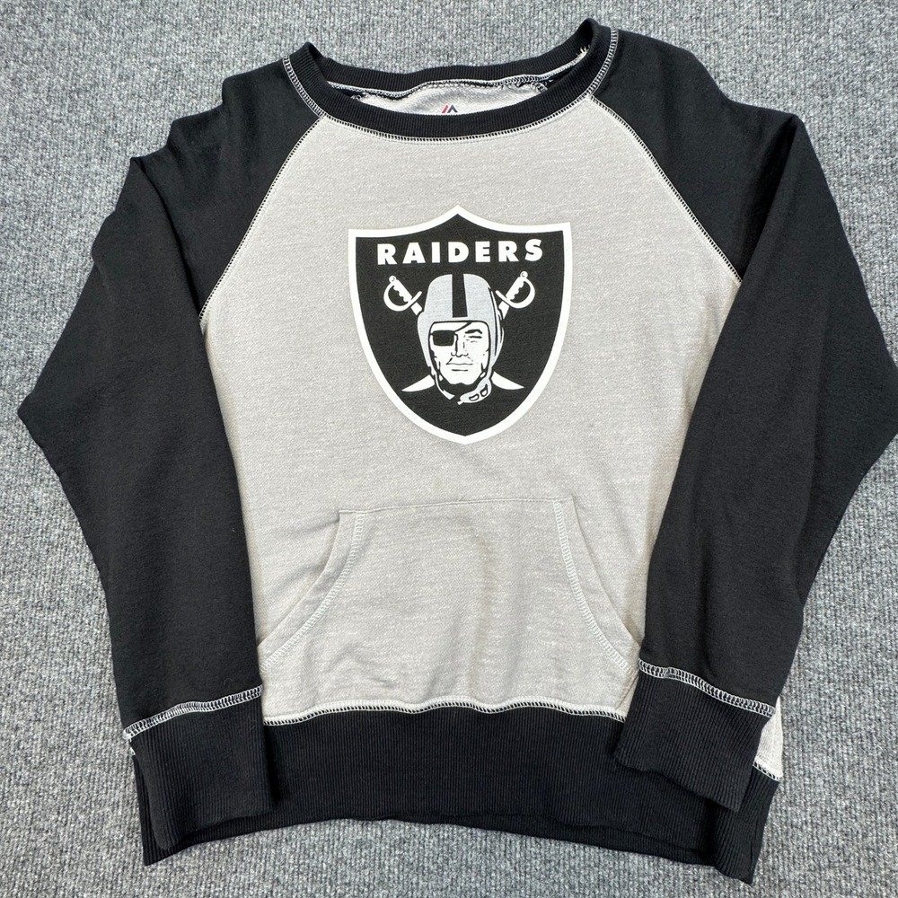 Majestic Oakland Raiders Overtime Queen Sweatshirt Womens M Oversized Crew Neck